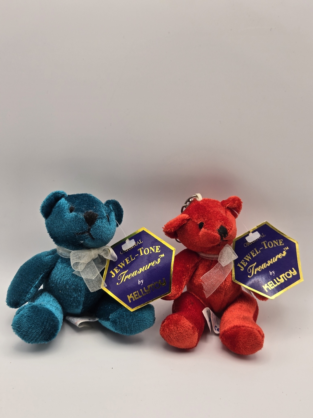 Kellytoy Jewel-Tone Plush Bear Keychains - Teal and Red